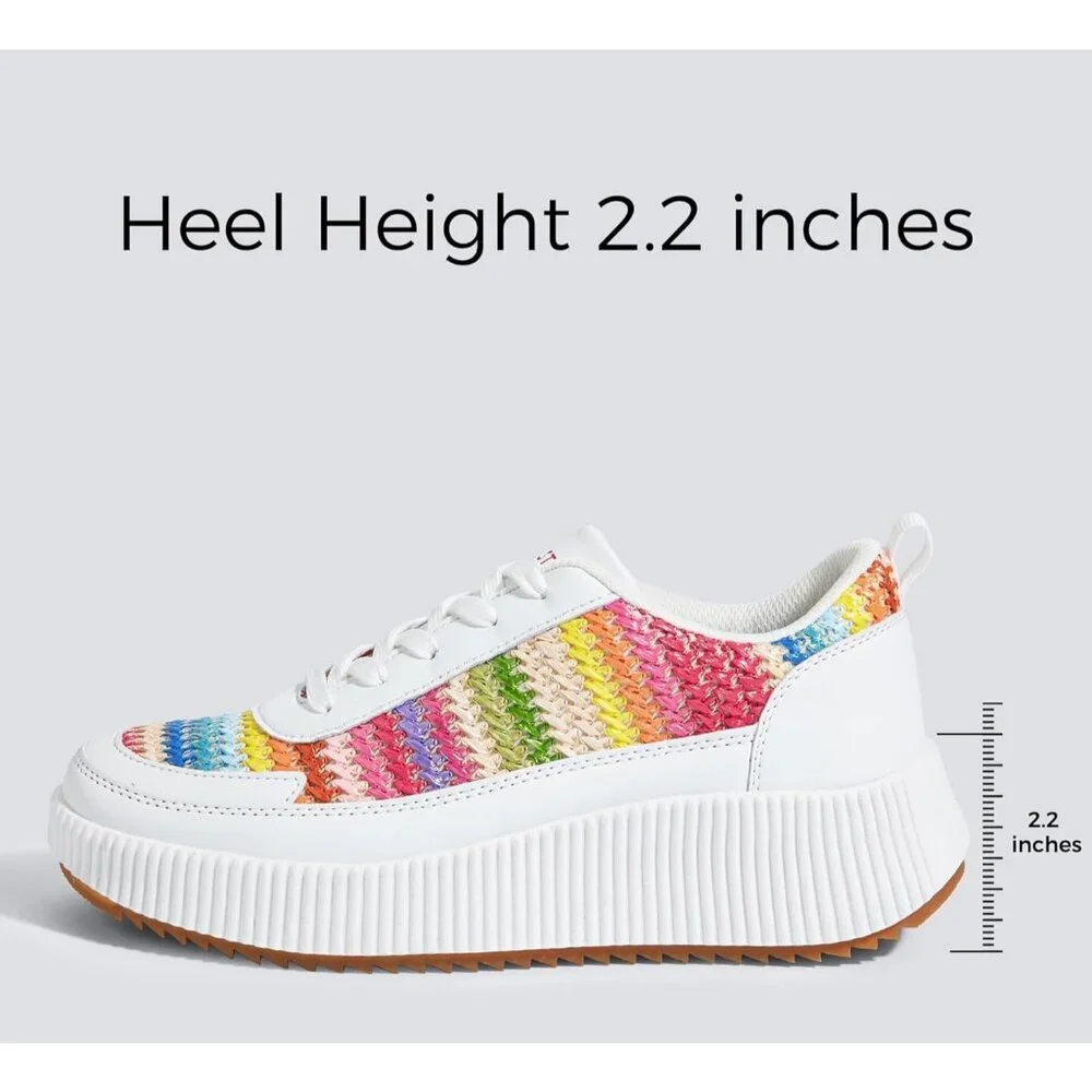 Lucky Step Women's White Platform Sneakers Rhinestone Fashion Chunky Shoes